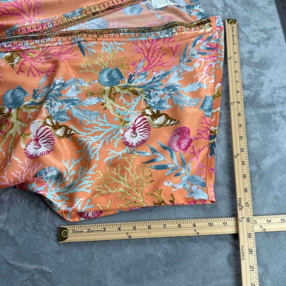 Chicos Open Kimono Slip Orange L/XL Seashell Print Beaded Bright Vacation Beach - Picture 10 of 16